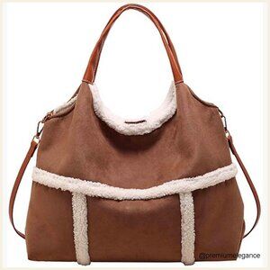 Large Capacity Suede Tote Bag, Convertible Crossbody Handbag, Plush